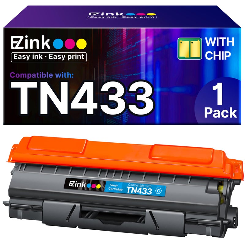 E-Z Ink Compatible Toner Cartridge Replacement for Brother TN-433 TN433 TN433bk TN431 Compatible with HL-L8260CDW HL-L8360CDW MFC-L8610CDW MFC-L8900CDW (1 Cyan, 1 Pack) - Image 1